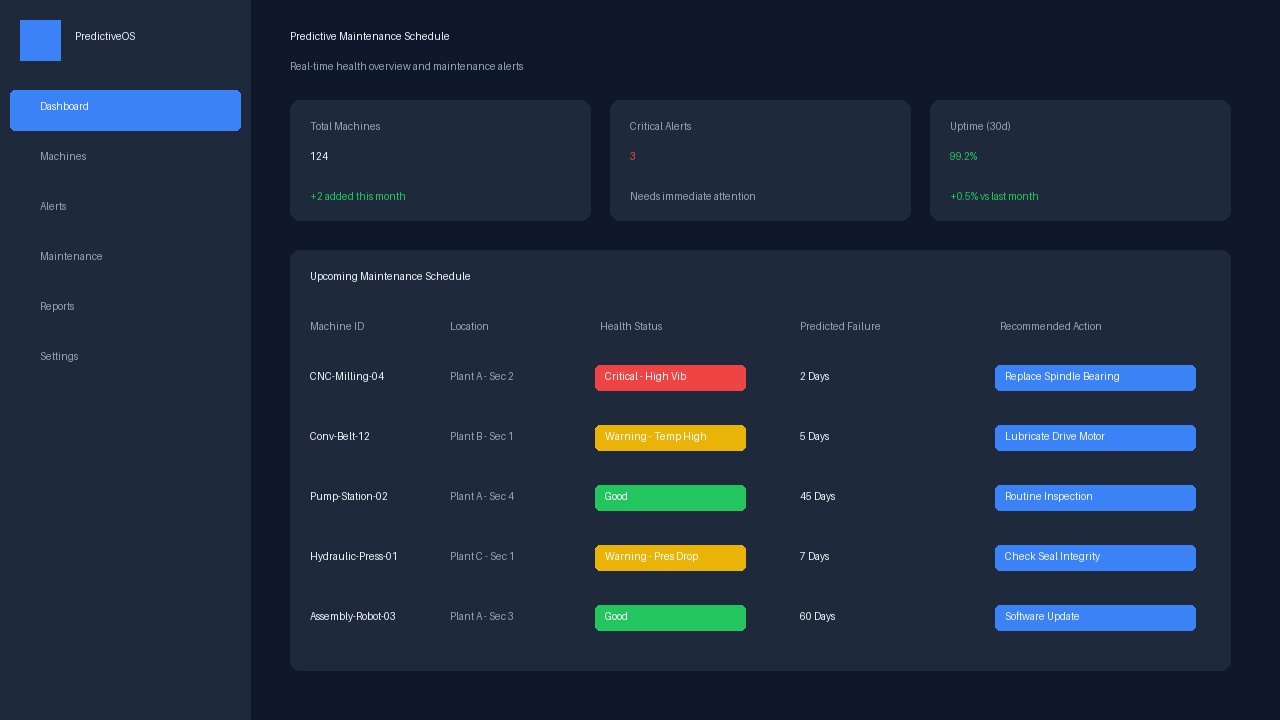 Predictive Maintenance Schedule mockup